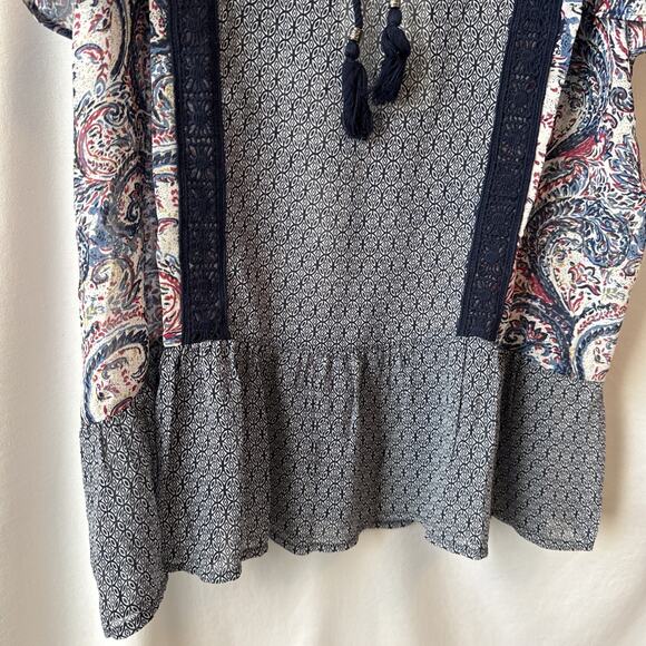 DR2 Daniel Rainn NWT Women's L Boho Paisley Patchwork Crochet Tank Top Tassel - Picture 4 of 11